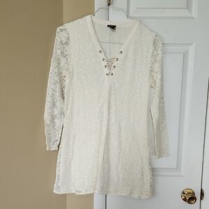 Cream Lace-Up Tunic Dress, Medium